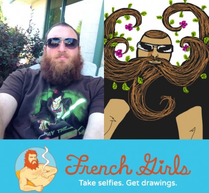ScreenCao from FrenchGirlsApp website showing a diptych of the original photo selfie and what the French Girls user drew in response.