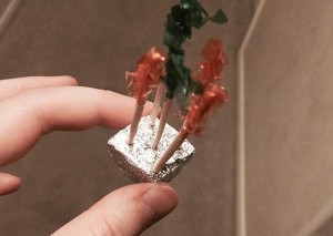 photo of a tin-foil toothpick holder
