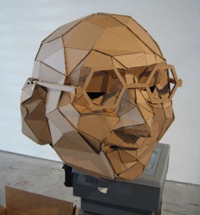 Gandhi's head made out of cardboard polygons