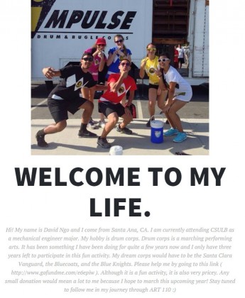 screen cap of David Ngo's website featuring a big group photo and the headline "Welcome to my life"