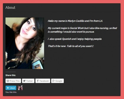 Screen cap of the "About" page on Marilyn Castillo.com