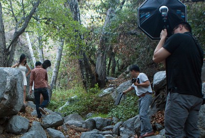 Evan Huang and crew on a photo shoot in the mountains