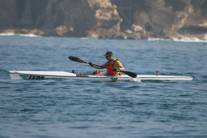Glenn Zucman paddling a Fenn XT SurfSki in Newport Beach CA.