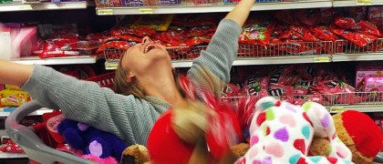 Marina Barnes at Target in a shopping cart full of plush animals
