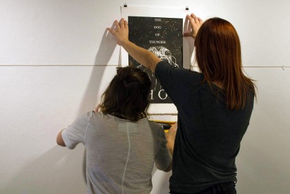 CSULB School of Art, Printmaking Students installing the "Ink 14" exhibition in the CSULB SOA Dutzi Gallery